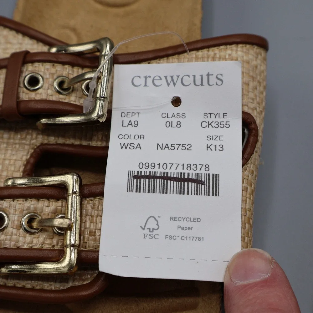 Crewcuts‎ Sandals Girls K13 Tan Beige Colbie Wide Strap Slides Buckle Detail NWT